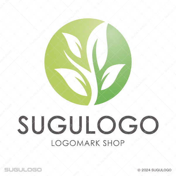 円の中に瑞々しく芽吹く若葉を白抜きで描いたロゴデザイン