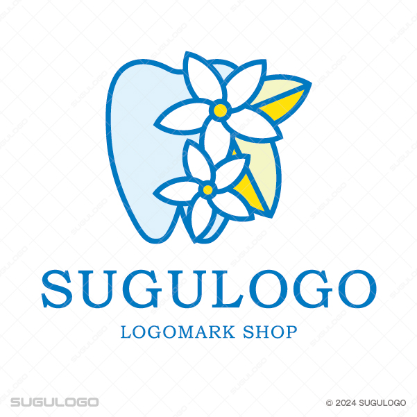 健やかな歯のシルエットに可憐な花々を添えて優しく描いたロゴデザイン