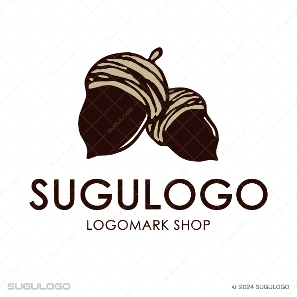 二つのどんぐりが仲良く寄り添う様子を温かみのあるタッチで描いたロゴデザイン