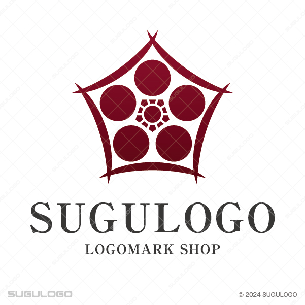 五角形の星のような外枠の中に、円形のモチーフをバランスよく配置した伝統美を感じさせるロゴデザイン