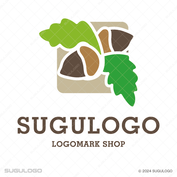 ドングリと瑞々しい葉をモチーフに、自然の生命力と調和を表現したシンボルマーク