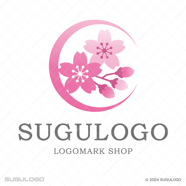 円弧を描くラインの中に、美しく咲き誇る桜の花と生命力溢れる蕾を精密に構成したシンボルマーク