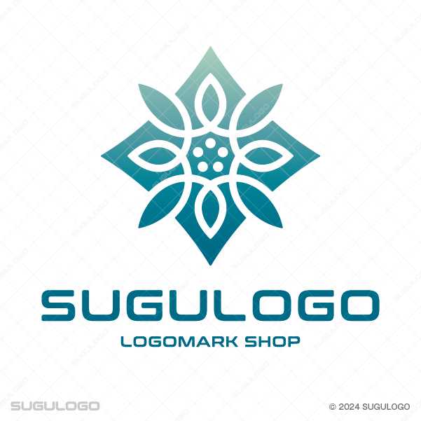 シャープなシルエットの菱形をベースに、中央から優雅に広がる花びらを精密なラインで描いたシンボルマーク