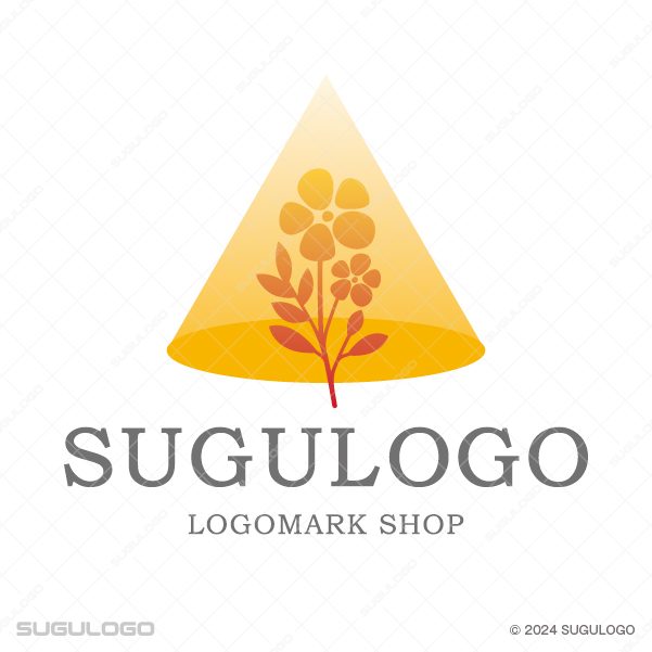 円錐状に広がる柔らかな光の中に、真っ直ぐに伸びる茎と可憐な花々をあしらったシンボルマーク