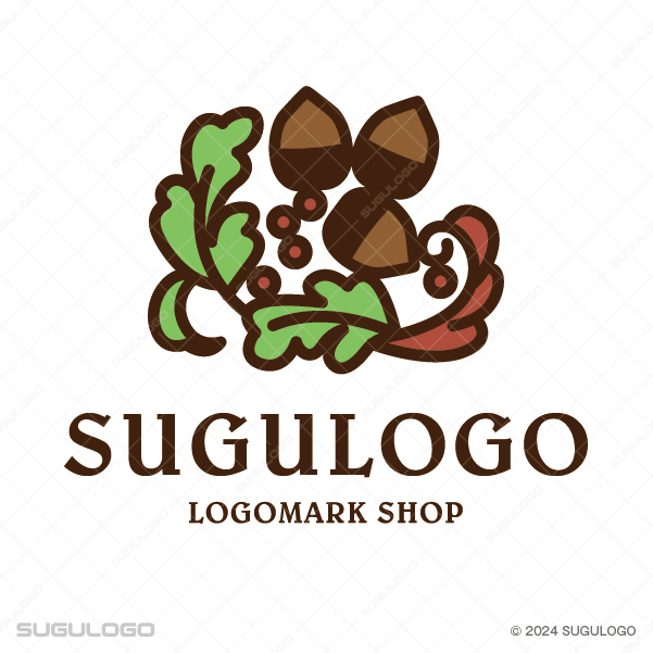 ころんとしたフォルムのどんぐりと、軽やかに広がる木の葉をモチーフにしたシンボルマーク