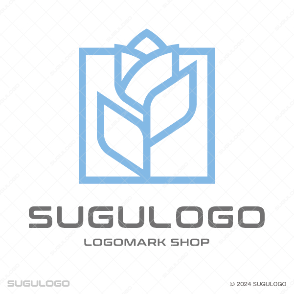 直線が描くモダンな一輪のバラのロゴデザイン