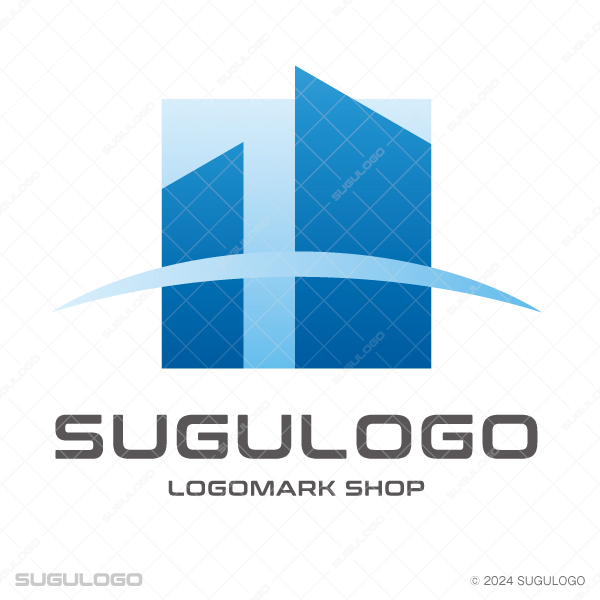 そびえ立つビル群とアーチ状のラインを組み合わせ、都市の発展と未来への架け橋を表現したロゴデザイン