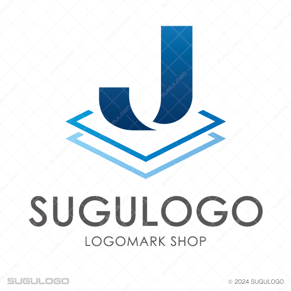 重なる平面から英字のJが立ち上がる抽象的なロゴ。ビジネスに適した先進的で誠実な印象のシンボルマーク。