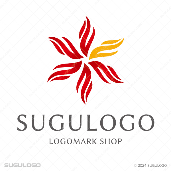 中心から放射状に曲線が広がる、情熱的で躍動感のある抽象的なロゴ。誠実な印象を与えるシンボルマーク。