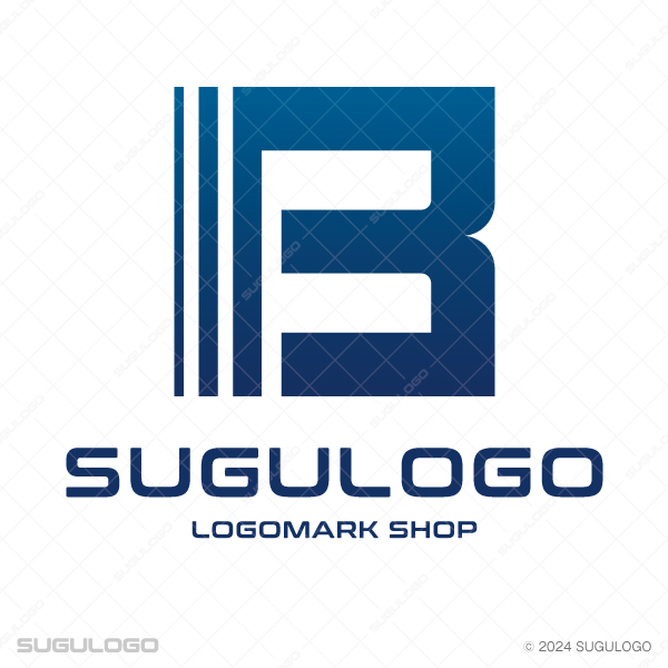 英字のBと垂直なラインを組み合わせた幾何学的なロゴ。ビジネスに適した先進的で誠実なシンボルマーク。
