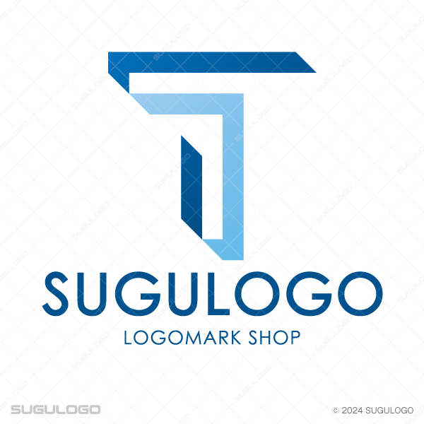 アルファベットのTを折り重なる平面のようなラインで描いた幾何学ロゴ。先進的で誠実なシンボルマーク。