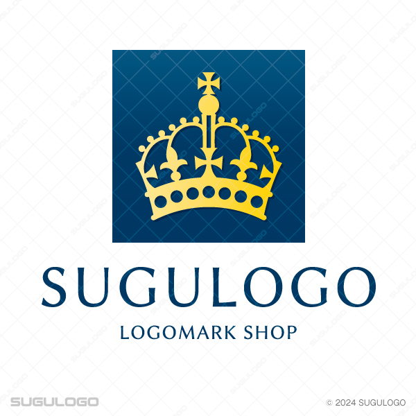 四角い背景の中に、細かな装飾が施された格式高い王冠が中央に堂々と配置された、高級感のあるシンボル。