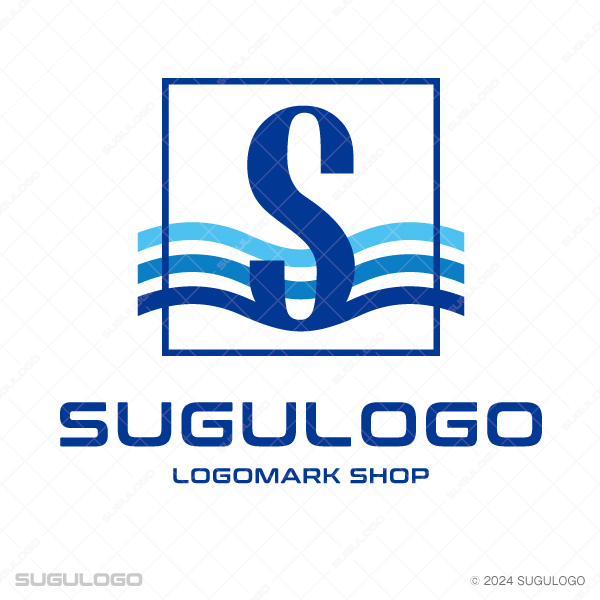 四角い枠の中に配置された大きなSの文字と、その下部に描かれた三本の波のラインが重なるロゴマーク。