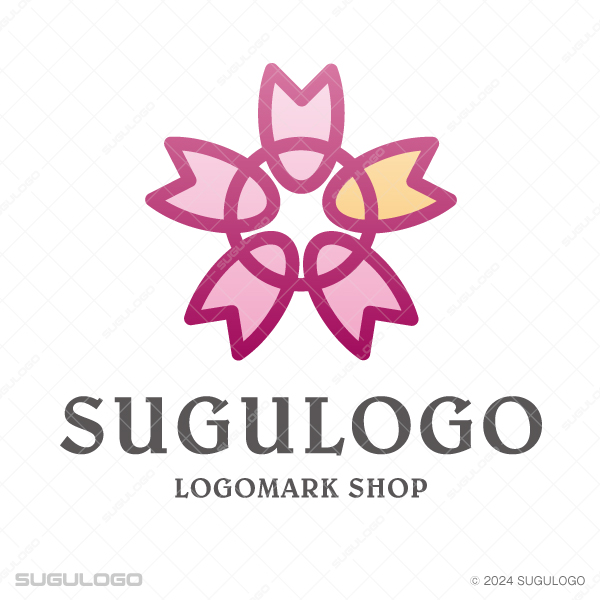 五枚の桜の花びらが輪を描くように交差し、円状に配置された華やかで和モダンな雰囲気のシンボルマーク。