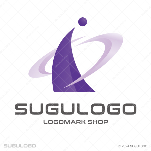 天を仰ぐような人物のシルエットを、二つの楕円状のラインが鋭く斜めに横切るように重なる先進的なロゴマーク。