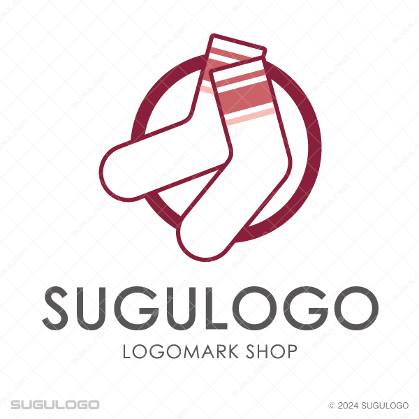 正円の中に、ライン入りの二足の靴下が斜めに並んで配置された、清潔感と温かみを感じさせるロゴマーク。