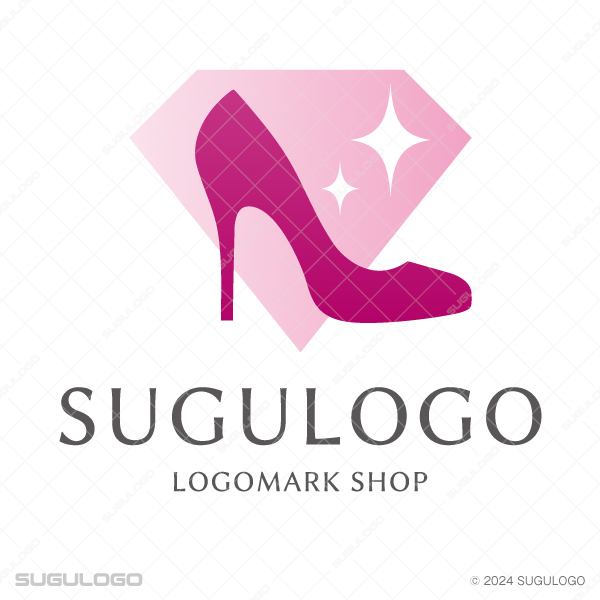 ハイヒールとダイヤモンドを組み合わせた華やかなシンボルマーク。夜のお仕事や高級店向けのロゴデザイン。