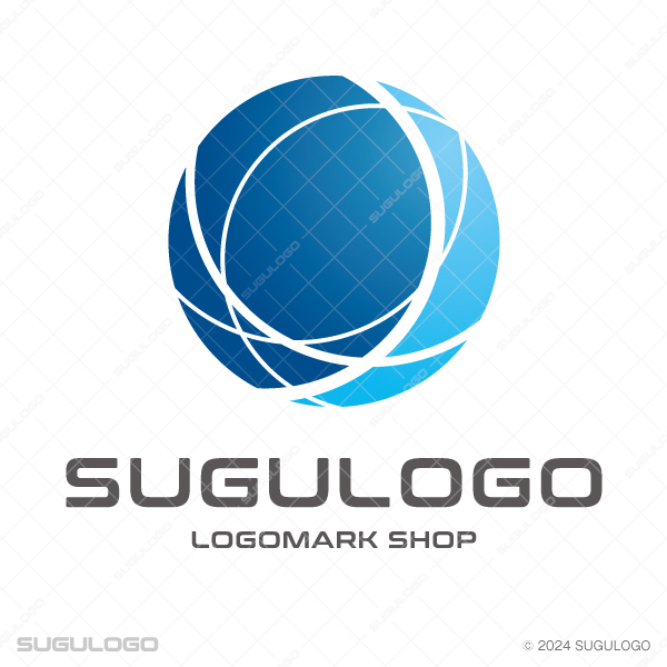 円形の中心部を囲むように、細い曲線が幾重にも重なり合って球体を描き出した、先進的な印象のロゴマーク。