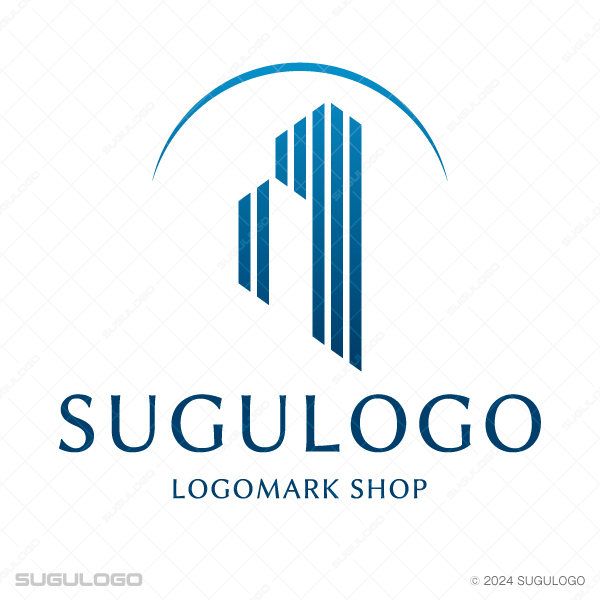 上部を緩やかな曲線が覆い、下部には長さの違う複数の垂直な太線が並んだ、上昇志向を感じさせるロゴ。