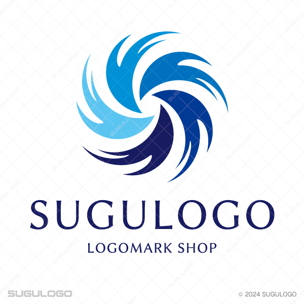 中心から渦巻くように配置された5つの鋭い曲線。嵐のロゴとしてスピード感と躍動感を表現したデザイン。