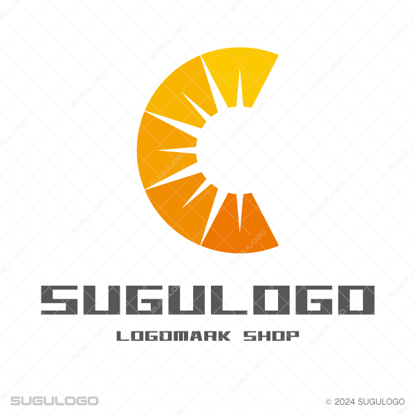 オレンジ色の円形から白い光が放射状に放たれているデザイン。太陽のような輝きと熱意を表現したロゴ。
