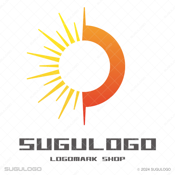 オレンジ色の円形から白い光が放射状に放たれているデザイン。太陽のような輝きと熱意を表現したロゴ。
