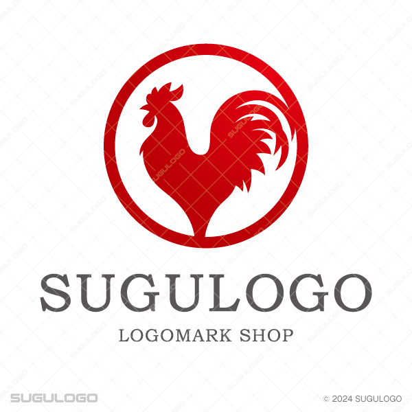 円形の枠内に、尾羽を広げて凛と立つ鶏のシルエットを描いた意匠。始まりと活気を表現したモダンなロゴ。