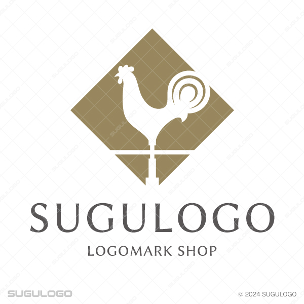 菱形の背景に、矢印の上に立つ風見鶏のシルエットを描いた意匠。時代の先を読む知性を表現したロゴ。