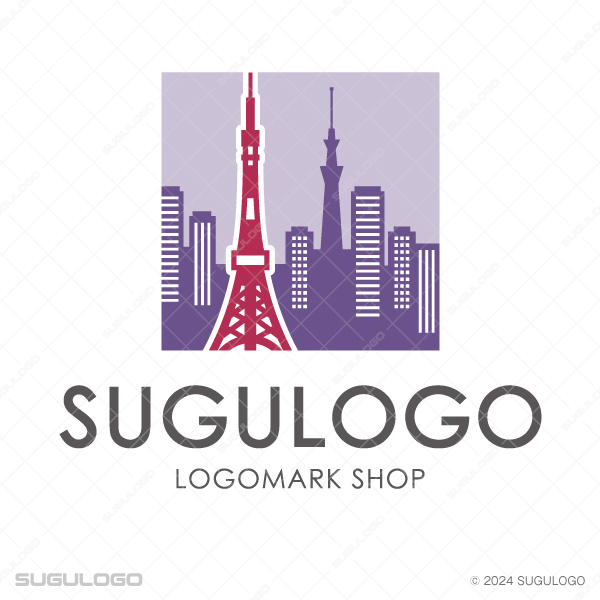 正方形の中に、東京タワーとビル群のシルエットを幾何学的に描いた意匠。都市の発展と信頼を表現したロゴ。